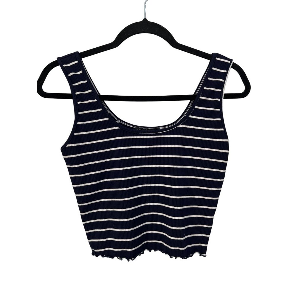 Liz and Sara Striped Tank Size XL Sleeveless Scoop Neck Lettuce Edge Navy White